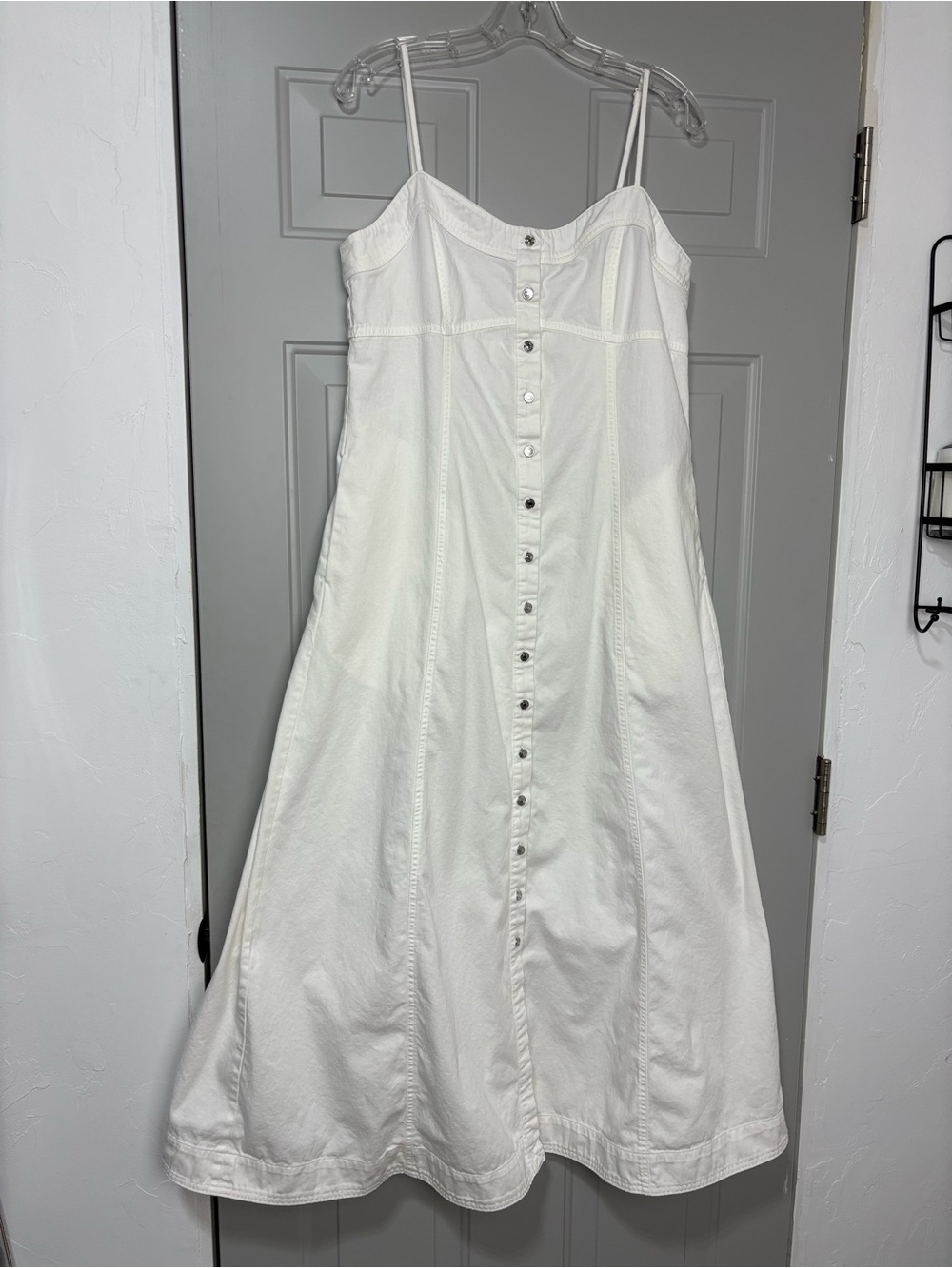 Free People Women's XL White Denim Button Front Maxi Dress Just Jill Cotton Boho